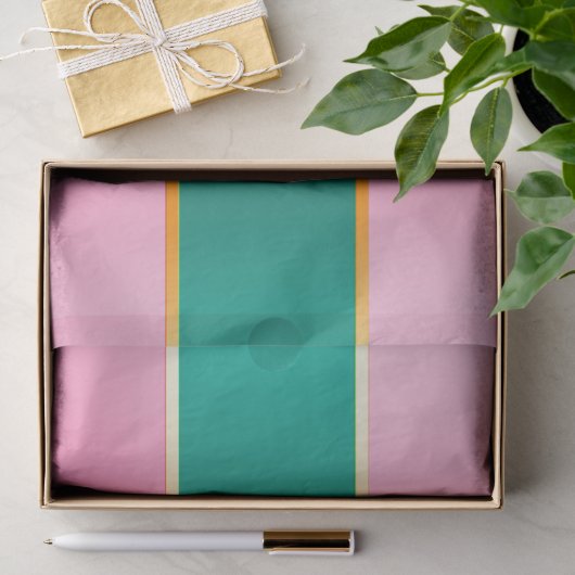 Atemberaubende moderne rosa und grüne Streifen Seidenpapier (Geschenk)