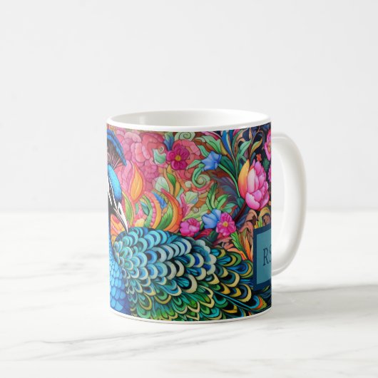Atemberaubende Monogram Peacock-Tasse Kaffeetasse (VorderseiteRechts)