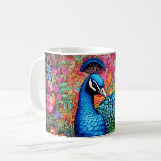 Atemberaubende Monogram Peacock-Tasse Kaffeetasse (Vorderseite Links)