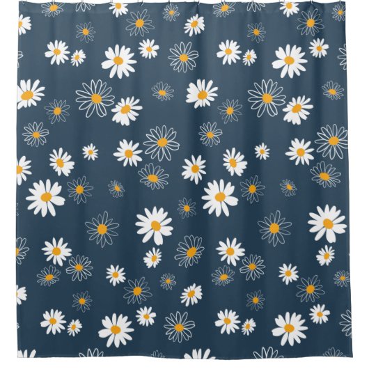 Atemberaubende Navy Yellow Classic Daisy Blume Duschvorhang (Vorderseite)