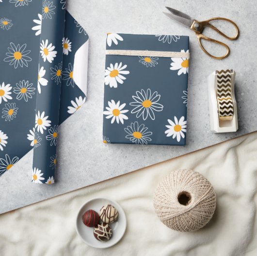 Atemberaubende Navy Yellow Classic Daisy Blume Geschenkpapier (Kunsthandwerk)