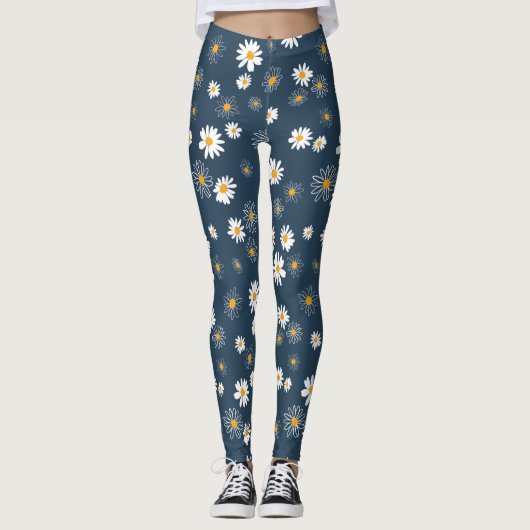 Atemberaubende Navy Yellow Classic Daisy Blume Leggings (Vorderseite)