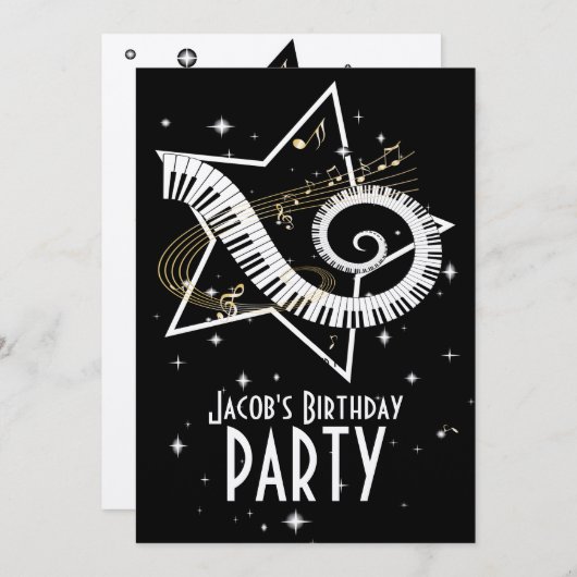 Atemberaubende Noten aus Silber und Schwarz Einladung (Vorne/Hinten)