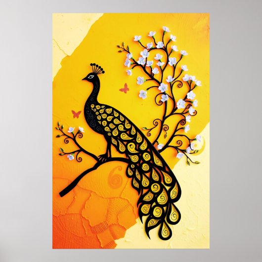 Atemberaubende Peacock-Silhouette mit floralen Akz Poster (Vorne)