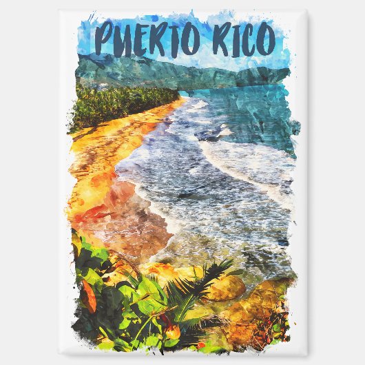 Atemberaubende Puerto Rico Wasserfarben Strand Lan Magnet (Vorderseite)
