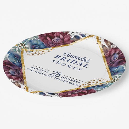 Atemberaubende Raffinesse Jewel-Toned Blue Red Peo Pappteller (Schrägansicht)