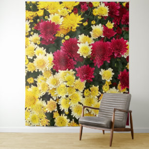 Atemberaubende Red Gold Herbst Chrysanthema Blume Wandteppich
