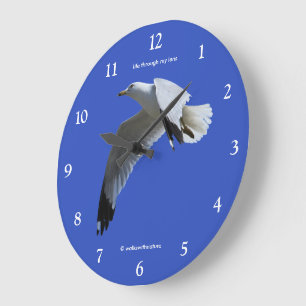 Atemberaubende Ringschnabelmöwe am Ufer im Flug Große Wanduhr