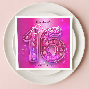 Atemberaubende rosa Edelsteinnumerierung Sweet 16 Serviette