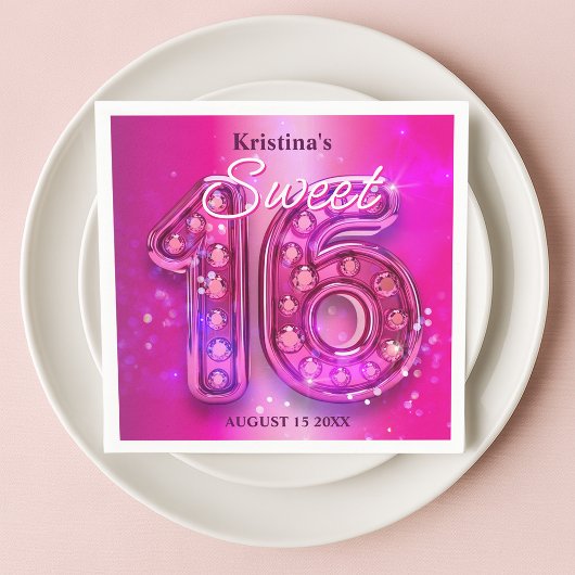 Atemberaubende rosa Edelsteinnumerierung Sweet 16 Serviette