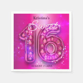 Atemberaubende rosa Edelsteinnumerierung Sweet 16 Serviette (Vorderseite)