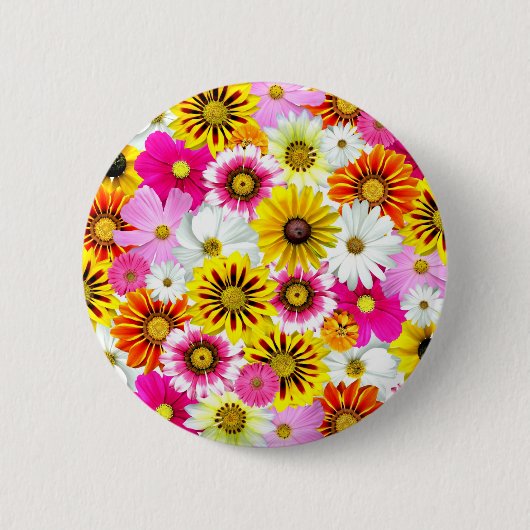Atemberaubende, rosa gelbe Blütenmuster Button (Vorderseite)