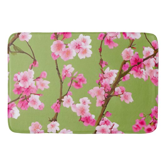 Atemberaubende rosa Kirschblüten in Chartreuse Gre Badematte (Vorderseite)