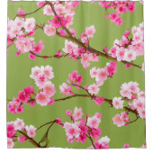 Atemberaubende rosa Kirschblüten in Chartreuse Gre Duschvorhang (Vorderseite)