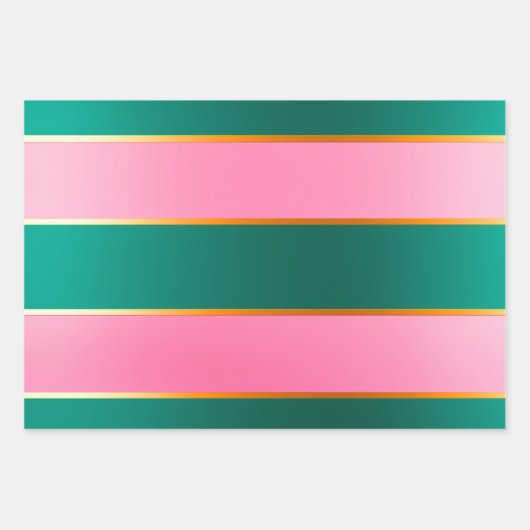 Atemberaubende rosa und grüne moderne Streifen Geschenkpapier Set (Vorderseite)