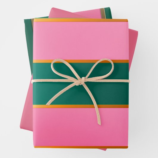 Atemberaubende rosa und grüne moderne Streifen Geschenkpapier Set (Beispiel)