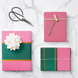 Atemberaubende rosa und grüne moderne Streifen Geschenkpapier Set