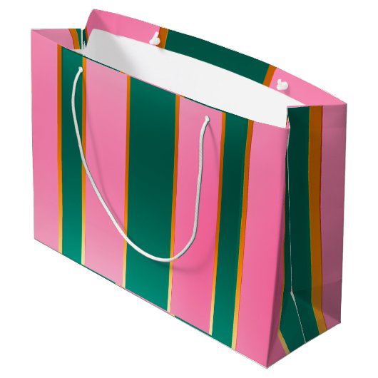 Atemberaubende rosa und grüne moderne Streifen Große Geschenktüte (Rückseite Schrägansicht)