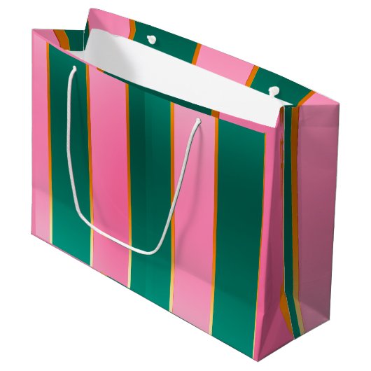 Atemberaubende rosa und grüne moderne Streifen Große Geschenktüte (Vorderseite Schrägansicht)