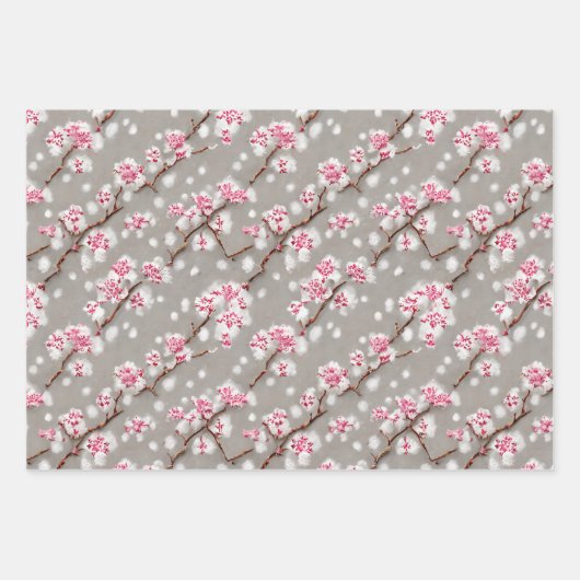 Atemberaubende Rosa- und Silberkirschblüten drucke Geschenkpapier Set (Vorderseite)