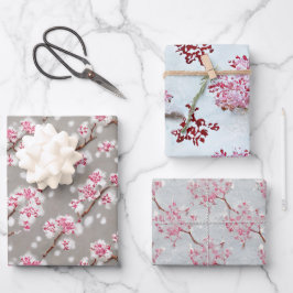 Atemberaubende Rosa- und Silberkirschblüten drucke Geschenkpapier Set
