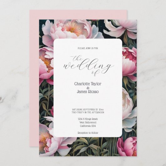 Atemberaubende Rosa- und Weißspitzen Hochzeit Einladung (Vorne/Hinten)