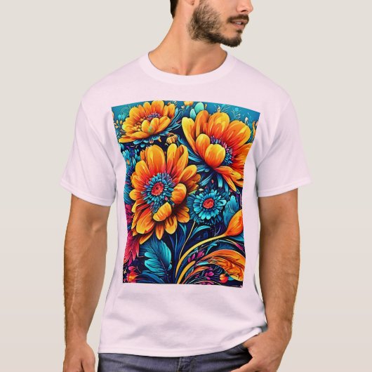Atemberaubende Rose Blumenfarbe T-Shirt (Vorderseite)