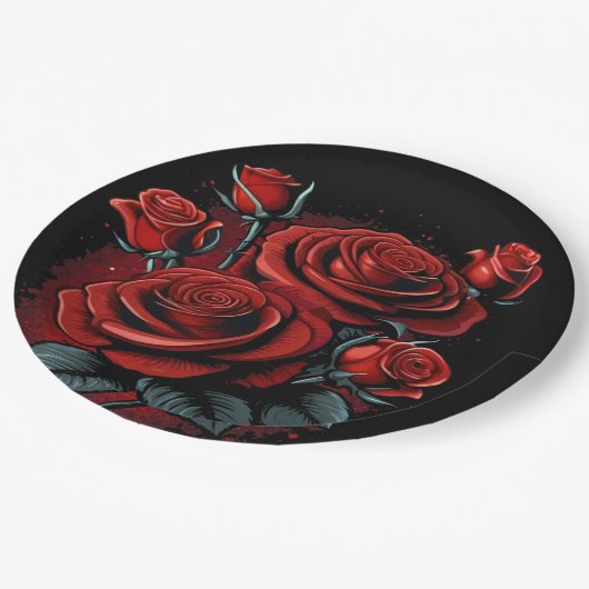 Atemberaubende Rote Rosen Pappteller (Schrägansicht)