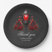 Atemberaubende rote Rosen und Gate-Design. Pappteller (Vorderseite)