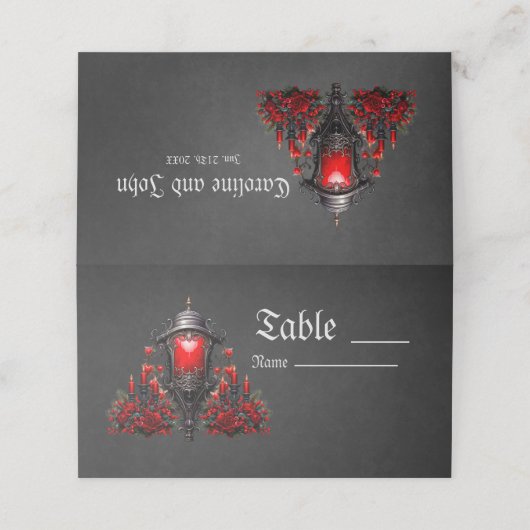 Atemberaubende rote Rosen und Torgestaltung Platzkarte (Außenseite Aufgefaltet)