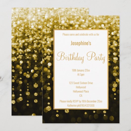 ATEMBERAUBENDE SCHWARZE UND GOLD 2 DIAMONDS AM GEB EINLADUNG (Vorne/Hinten)