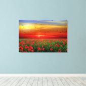 Atemberaubende Sonnenuntergangsvögel über Mohnfeld Leinwanddruck (Insitu (Holzboden))