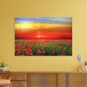 Atemberaubende Sonnenuntergangsvögel über Mohnfeld Leinwanddruck (Insitu (Wohnzimmer))