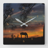 Atemberaubende südwestliche Pferdeklemme Quadratische Wanduhr (Vorderseite)