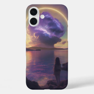 "Atemberaubende Surreallandschaft mit Fiery Orange iPhone 16 Plus Hülle