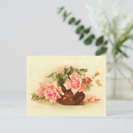 Atemberaubende Viktorianische Rose in Bowl Catheri Postkarte (Stehend Vorderseite)