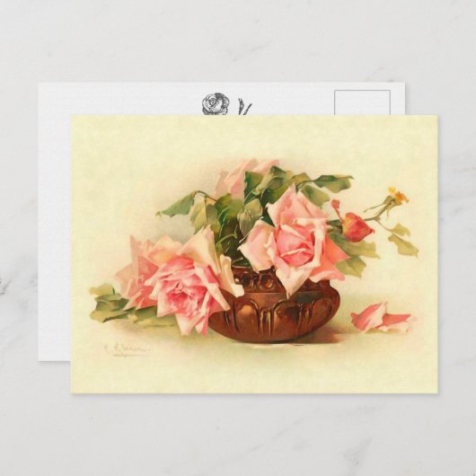 Atemberaubende Viktorianische Rose in Bowl Catheri Postkarte (Vorne/Hinten)