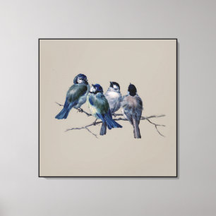 Atemberaubende Vintage Art Blue Birds auf Zweig x Leinwanddruck