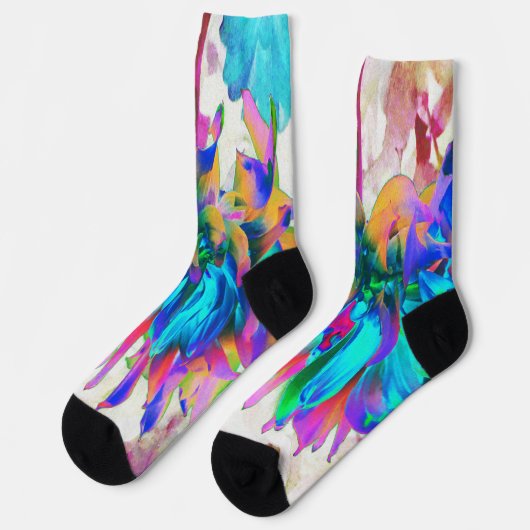 Atemberaubende Wasserfarbe Regenbogen Kaktus Dahli Socken (Linkes Detail)
