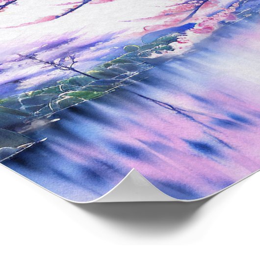 Atemberaubende Wasserfarbe Sakura Kirchenbröckchen Poster (Ecke)