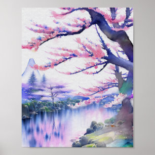 Atemberaubende Wasserfarbe Sakura Kirchenbröckchen Poster
