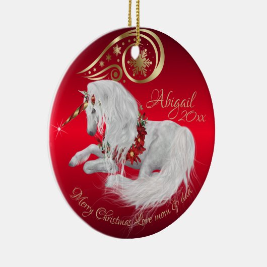 Atemberaubende Weihnachten Unicorn Joy Red Keramik Ornament (Rechts)