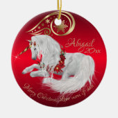 Atemberaubende Weihnachten Unicorn Joy Red Keramik Ornament (Vorne)