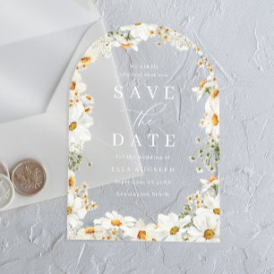 Atemberaubende weiße Blumen Hochzeit Save The Date Acryleinladungen