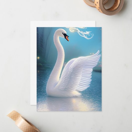 Atemberaubende White Swan Bird Grafik Mitteilungskarte (Vorderseite/Rückseite Beispiel)