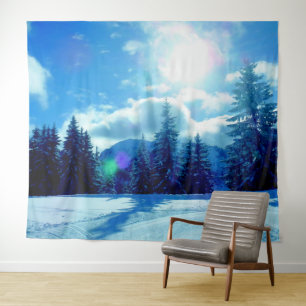 Atemberaubende Wintersonnenbäume Landschaft Wandteppich