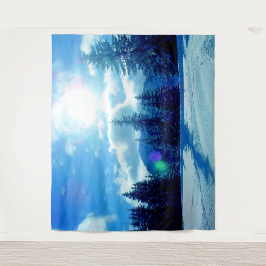 Atemberaubende Wintersonnenbäume Landschaft Wandteppich (Vorderseite)