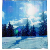Atemberaubende Wintersonnenbäume und verschneite L Duschvorhang (Vorderseite)
