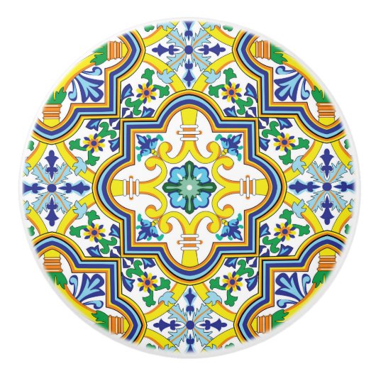 💛 💙 💚 Atemberaubenden, blauen und gelben Azulej Keramikknauf (Vorderseite)