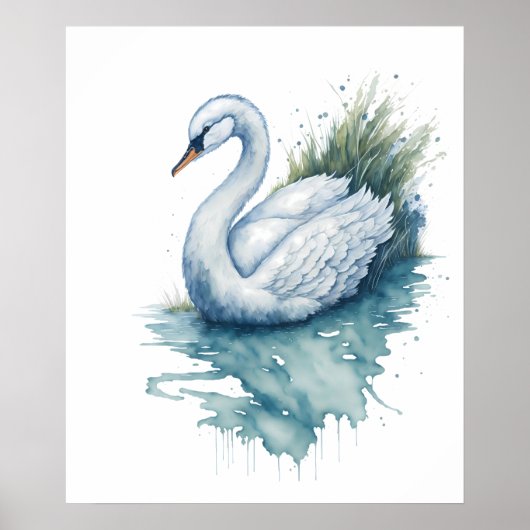 atemberaubender Aquarellschwan auf einem ruhigen S Poster (Vorne)